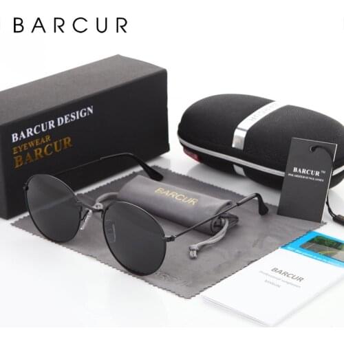 BARCUR Round Sunglasses Men/Women Colorful Reflective Coating Polarized Sun Glasses with Box free
