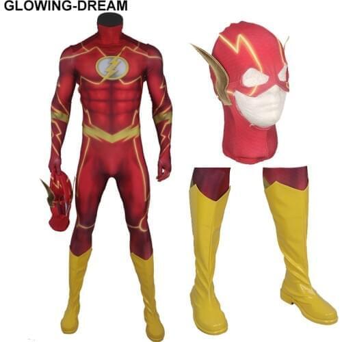 Glowing Dream High Quality Muscle Shade Flash Cosplay Costume With Mask Comic Red Flash Fullbody Suit For Halloween U zipper