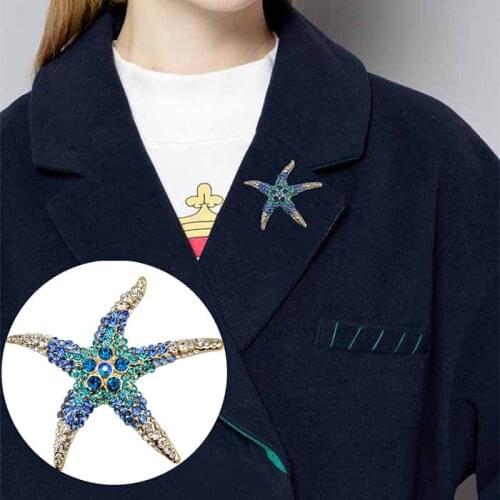 Vintage Silver Plated Stunning Diamante Crystals Cute Starfish Brooch Large Bling Bling Star Women Brooch For Wedding