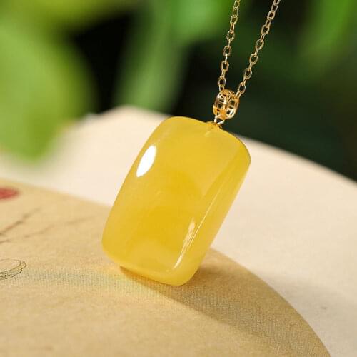 Yilu Silver 18K Gold Natural Amber Wax Pendant Vintage Coins Lucky Pendant Womens Sweater Chain Pendant