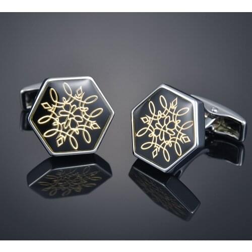 High Quality Flower Black Cufflinks For Mens Luxury Brand Desinger Decoration Hexagon Cuff Links Business Suit Sleeve Wedding