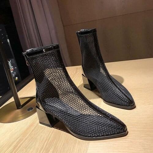 2021 Big Size 33-46 Women Boots Mesh Leather Summer Boots Med Heel Round Toe Fashion Casual Shoes Summer Knee Boots