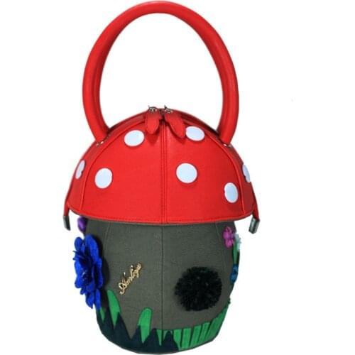 Women Bags Leather Patchwork Purse Handbag Shoulder Bags Cross Body Messenger Bag Totes Braccialini Style Art Cartoon Mushroom