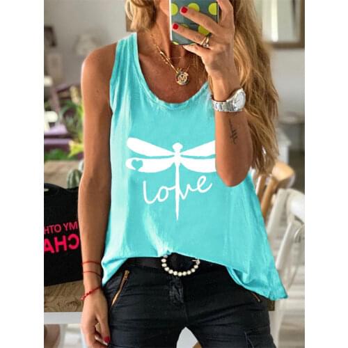 Women Waistcoat Summer Cotton 100% Sleeveless Dragonfly Print Graphic Casual Fashion Vests Female Vintage Loose O-Neck Tank Tops