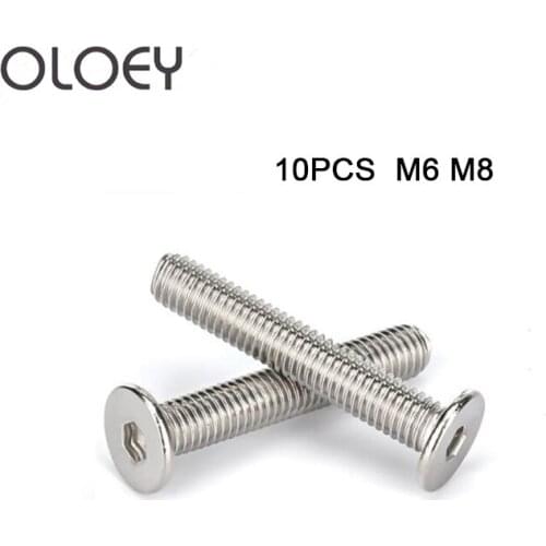 10PCS 304 Free Shipping Stainless Steel Flat Head Hexagon Socket Bolt M6 M8 Furniture Screw Large Hex Socket Screw Chamfer Bolt
