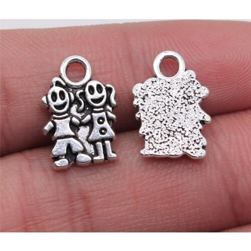 10pcs Boy And Girl Charms Pendant Diy Metal Jewelry Making Antique Silver Color 11x16mm