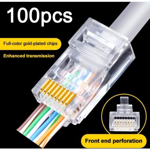100Pcs CAT5 Connector Plugs RJ45 Network Cable Modular Pass Through CAT5E Connector Plugs 8P8C Accessories Strong Plasticity