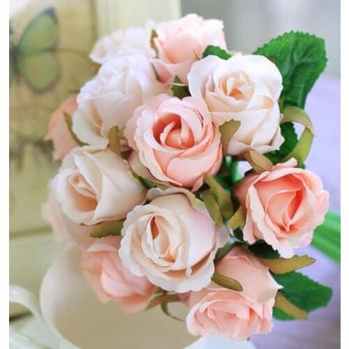 12pcs silk rose Bridal Wedding Bouquets Artificial Rose Bride Bridesmaid Flowers Silk Rose Cream Pink Red Purple Blue Wedding