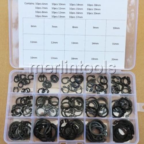 150Pcs 15 Kinds Steel External Circlip Retaining Ring Snap Ring Assortment Kit