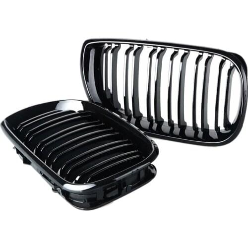 2Pcs Car Style Gloss Black Front Kidney Double Slat Grill Grille for BMW E46 4 Door 4D 3 Series 2002-2005