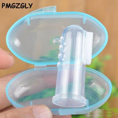 2Pcs Baby Toothbrush With Case Dust Shield Infant Soft Safe Silicone Finger Teeth Rubber Clean Massager Training Brush Set