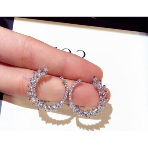 2021 Fashion 925 Sterling Silver Round Rhinestone Stud Earrings Jewelry Pendientes Brincos Shiny Cubic Zircon Olive Earring