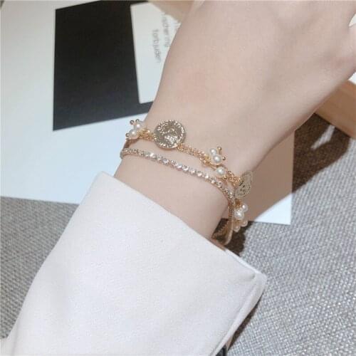 3pcs/set Fashion Gold Color Beads Pearl Round Pendant Multilayer Beaded Bracelets Set for Women Charm Party Jewelry Gift YBR308