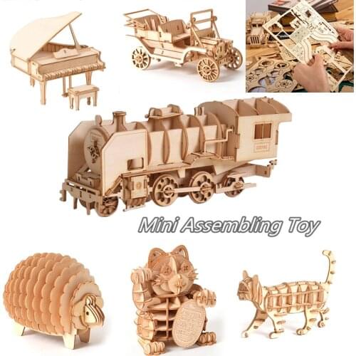 3D Wooden Car Animal Puzzle Jigsaw Woodcraft Kit Toy DIY Self-Assembly Model Building Model Educational Toys Gift