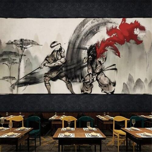 Milofi customized large-scale 3D wallpaper mural new Chinese Ukiyo-e samurai duel landscape restaurant tooling background wall