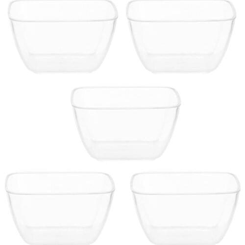5pcs Disposable Salad Bowl Plastic Transparent Square Dessert Storage Bowl for Home Store Kitchen (70ml)