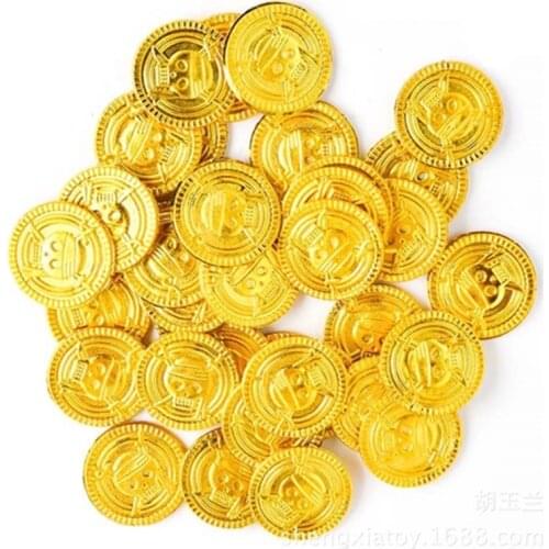 50Pcs Pirate Treasure Plastic Coin Props Bitcoin Coin for Halloween Party Cosplay Props Kids Party Toys Treasure Coin Play Money