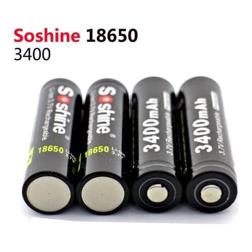 Soshine 4PCS 18650 3.7V 3400mAh Rechargeable Battery Protected High Discharge Li-ion Batteries with Battery box
