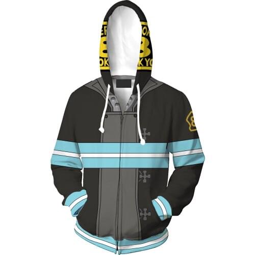 Anime Fire Force Enen no Shouboutai Fire Brigade Shinra Kusakabe Hooded Jacket Sportswear Daily Casual Tracksuit Hip Hop Tops