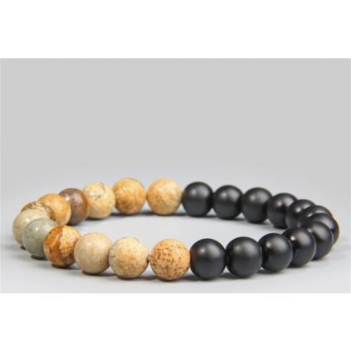 Natural picture onyx gem stone beads bracelet yellow matte stone charm men women bracelets for couples friendship jewelry gift