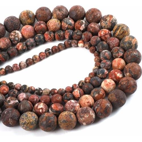 Natural Stone Dull Polish Matte Frosted Red Leopard Skin Bead Round Loose Beads 15" Strand 4-10MM For Bracelet Necklace Making