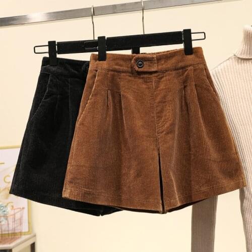 Black Corduroy Wide Leg Plus Large Size Oversize Korean Style Fashion WomenS Clothing 2021 Casual High Waist Shorts Female