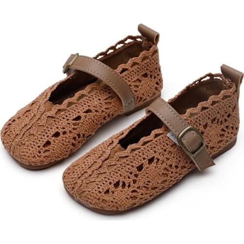 Children Casual Shoes For Toddlers Girls Lace Cut-outs Breathable Princess Dress Shoes For Wedding Party Woven Style Soft 21-30