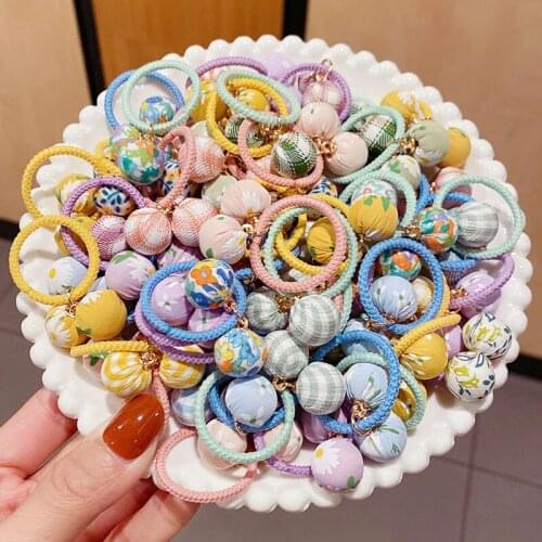 10Pcs/Bag Fresh Print Ball Childrens Elastic Hair Bands Girls Daisy Hair Ties Ropes Stripe Ponytail Holder Kids Ornaments