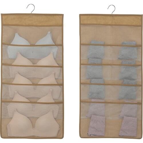 Double-sided Hanging Bag Folding Clothing Storage Bag Clear Socks Bra Underwear Rack Hanger Storage Bag Organizer For Wardrobe