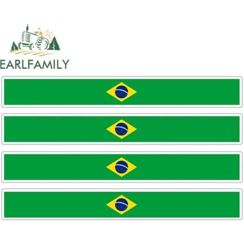 EARLFAMILY 13cm x 1.7cm 4pcs Car Stripe Motorcycle Racing Flag Sticker Car Bumper Decal Bike Moto Tuning Brazil Car Stickers
