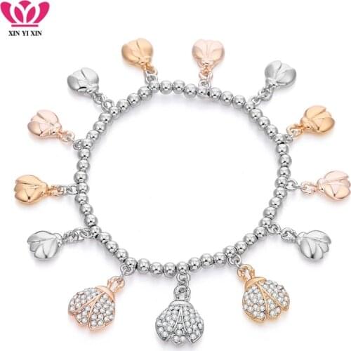 Multi Animal Beetles Butterfly Crystal Charms Bracelet Color Beads Elastic Chain Mix Color Gold Charms Pulsera Trendy Jewelry