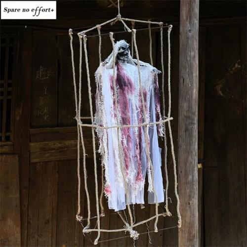 Electric Hanging Ghost Ornamnents Halloween Decorations Haunted Doll Ghost In Cage Horror Props Devil Toy Gift for Kids Friends