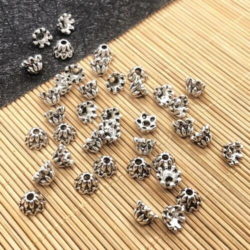 20Pcs Bead End Caps Findings Eight Flower Silver Color 6.5x6.5x4mm, Charms for Jewelry Making, Handmade DIY Bracelet Accessories