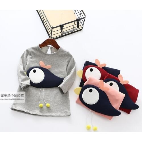Good quality 2016 Spring Autumn Long Sleeved 3D Bird Cotton dress girls Children Clothes Retail and wholesale 4 Color 2-7 years