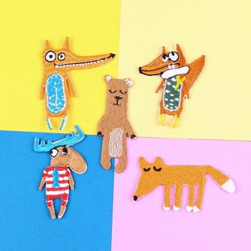 Fine Wolf Animal Patches 3D Diy Embroidered Crocodile Bear Goat Foxes Appliques Wild Animals Clothes Jacket Hat Decor