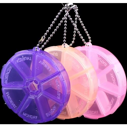 JHNBY Plastic 7 days week Round Pillbox home Portable Compartment Storage Carrying Box Jewelry Beads Case Container Display