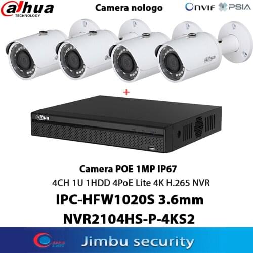 Dahua Poe Camera Outdoor Kit IPC-HFW1020S 3.6MM no logo 4k Security Cameras NVR2104HS-P-4KS2 1U 1HDD 4PoE Lite 4K