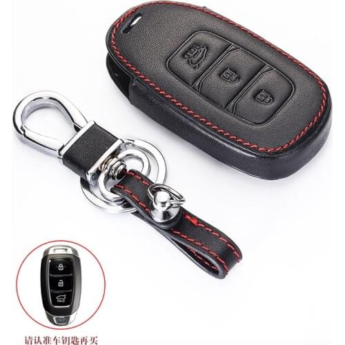 Leather Car Key Case holder For Hyundai Palisade Grandeur Azera Elantra GT Kona 2018 2019 Smart Remote Fob Protector Cover