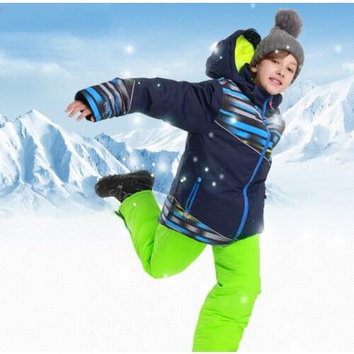 Boy Ski Suit Winter Outdoor Sports Waterproof Snowboard Suit Jacket + Snow Pants Children Skiing Set Hooded Warm and Windproof