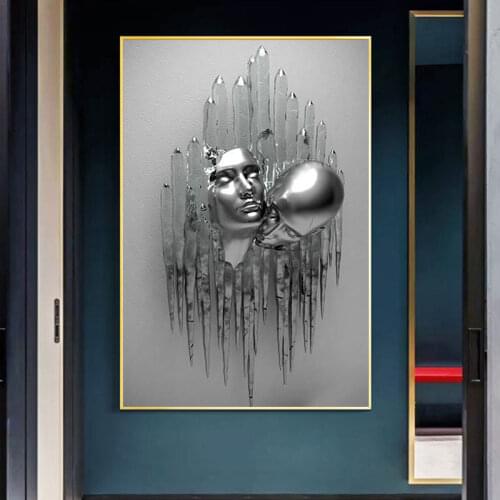 Lovers Metal Sculpture Art Posters and Prints Romantic Statue Wall Art Canvas Painting Cuadros Picture for Living Room Decor