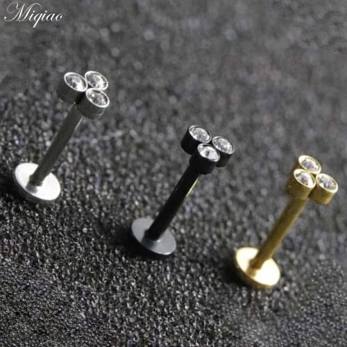 Miqiao 2pcs Hot Sale Stainless Steel Three Diamond Straight Rod Round Bottom Exquisite Piercing Jewelry