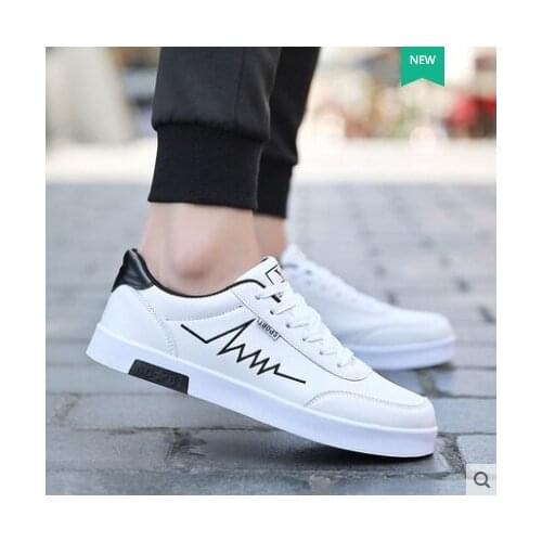 2019Men Shoes Spring Autumn Casual Leather Flat Shoes Lace-up Low Top White Male Sneakers tenis masculino adulto Shoes39-45