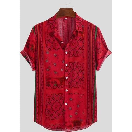 Mens Men Casual Shirts Fashion Hawaiian Printed Short-sleeve Beach Shirts Holiday Floral Camisa Masculina 2021 Summer