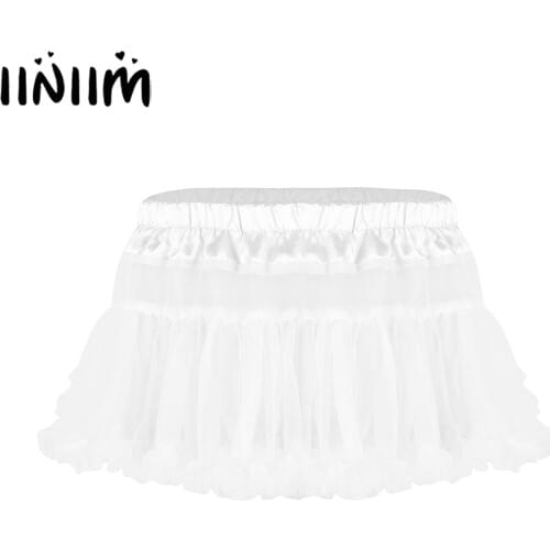 Mens Sissy Lingerie Panties Skirts Satin Elastic Waistband Frilly Ruffled Soft Tulle Layered Skirt Short Man Babydolls Mini Tutu