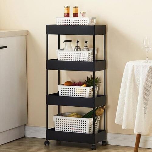 Kitchen Bathroom Trolley Floor Shelves 4 Layer Removable Storage Rack Space Saving Mobile Storage Rack Organizer With Wheels HWC