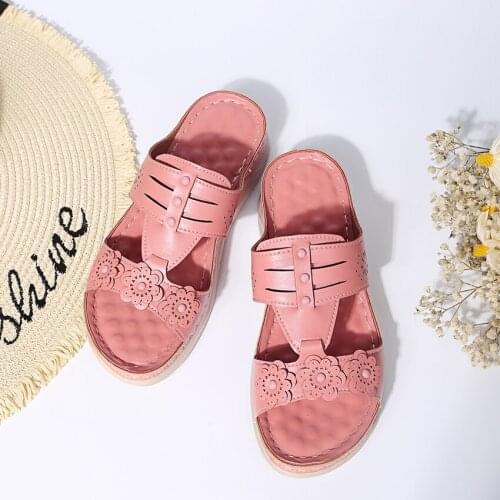 2021 new thick-soled hand-nailed Flower Sandals Lady Fish Mouth high-heeled Sandals plus-size women