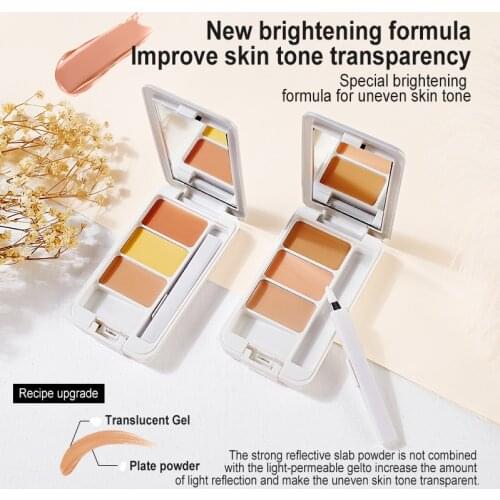 NOVO 3 Color In 1 Solid Concealer Palette Brighten High-Gloss Natural Cosmetic Concealer Makeup Artifact Face Powder TSLM1