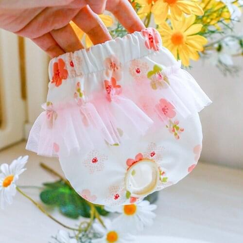 New Pet Dog Panties Strap Sanitary Dog Flower Print Underwear Diapers Physiological Pants Pure Cotton Pink Lace Puppy Pet Shorts