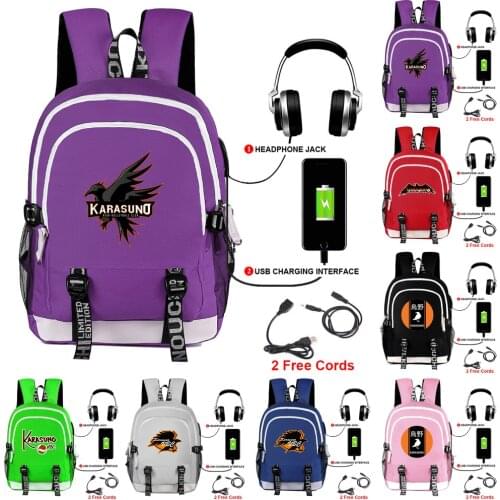 New Haikyuu!! Braid Backpack Hinata Shoyo Kageyama Tobio Student School Canvas Bag Cosplay Usb Schoolbag Travel Mochilas