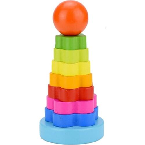 Kids Toy Wooden Puzzle Stacking Ring Tower Educational Toys Rainbow Stack Up